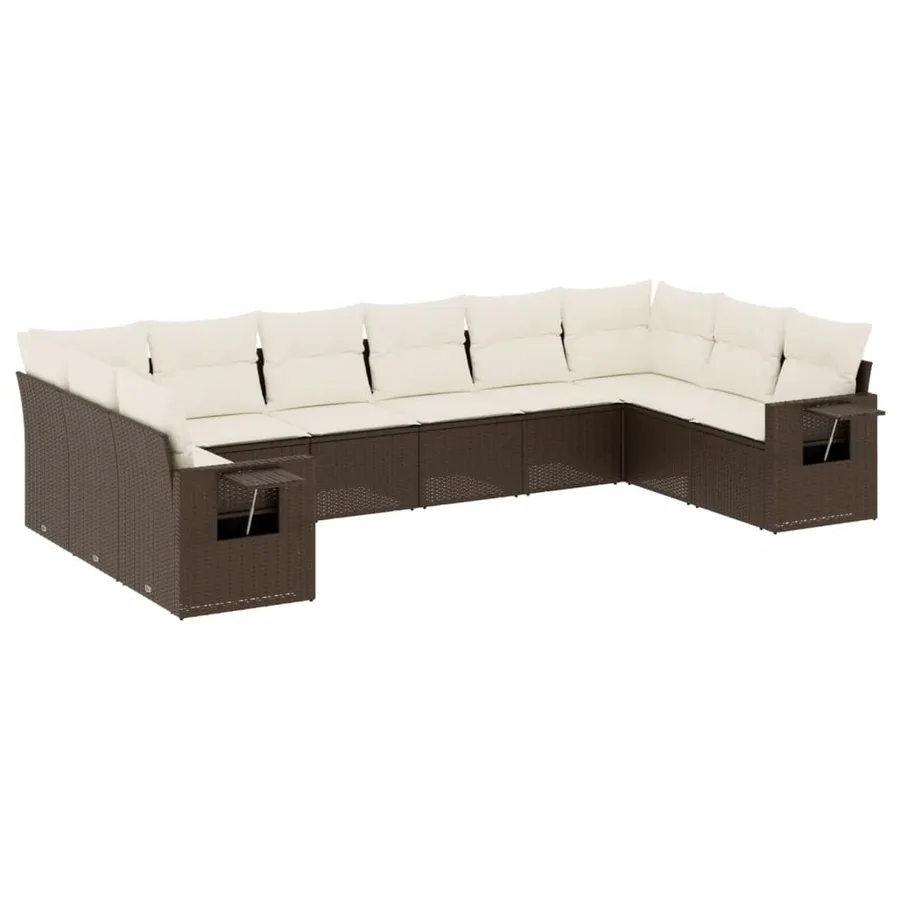 Salon de jardin 10 pcs avec coussins marron résine tressée - 2
