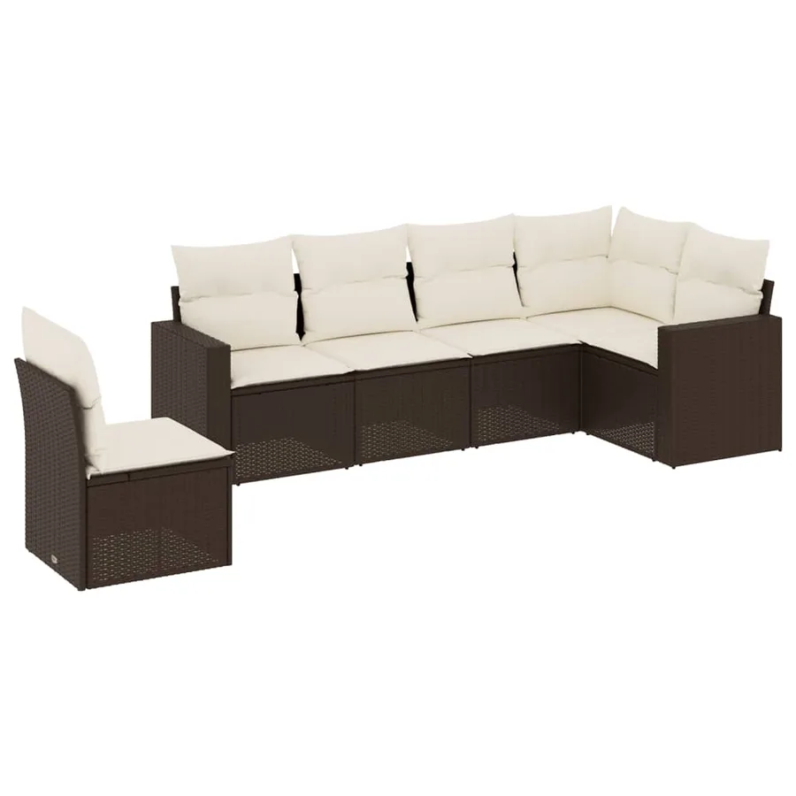 Salon de jardin avec coussins 6 pcs marron résine tressée - 2
