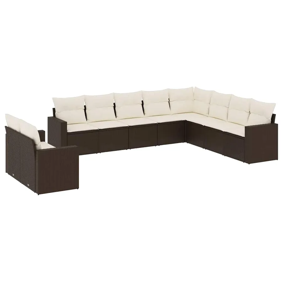 Salon de jardin 10 pcs avec coussins marron résine tressée - 2