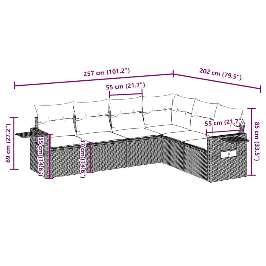 Salon de jardin avec coussins 6 pcs marron résine tressée - 8