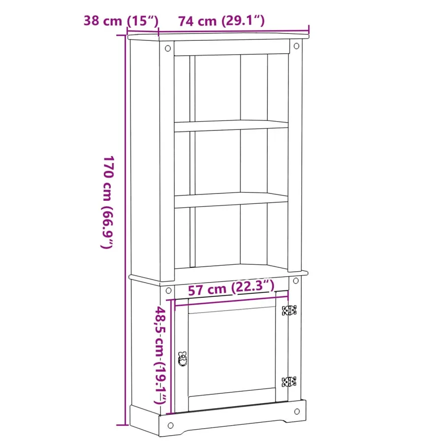 Buffet haut Corona 74x38x170 cm bois de pin massif - 9