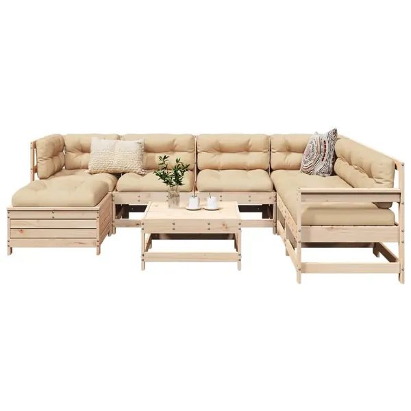 Salon de jardin 8 pcs bois de pin massif
