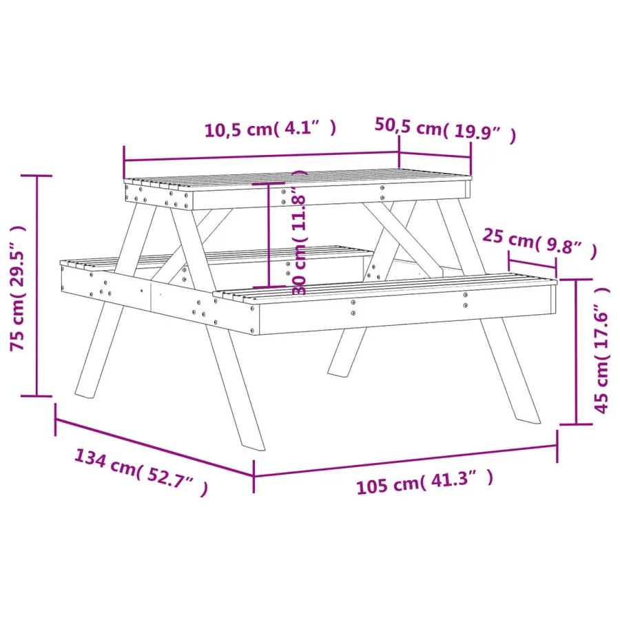 Table de pique-nique 105x134x75 cm bois massif de douglas - 9