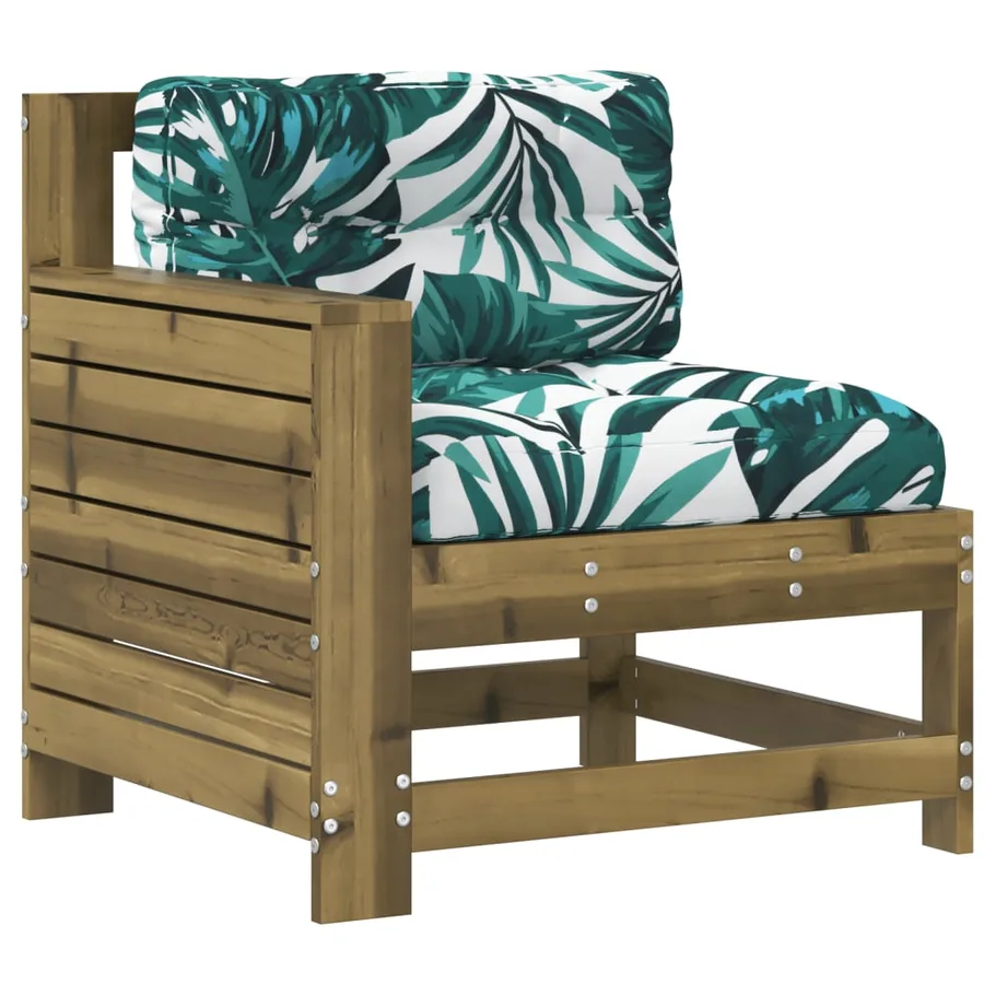 Canapé de jardin accoudoir avec coussin bois de pin imprégné - 2