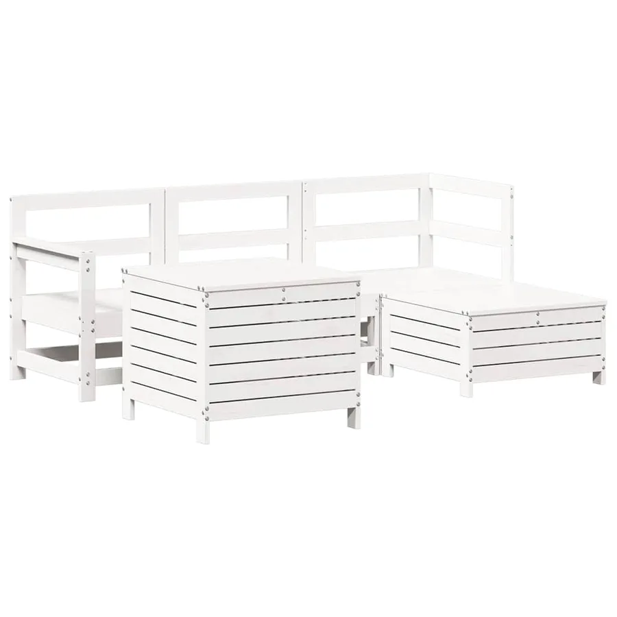 Salon de jardin 5 pcs blanc bois massif de pin - 2