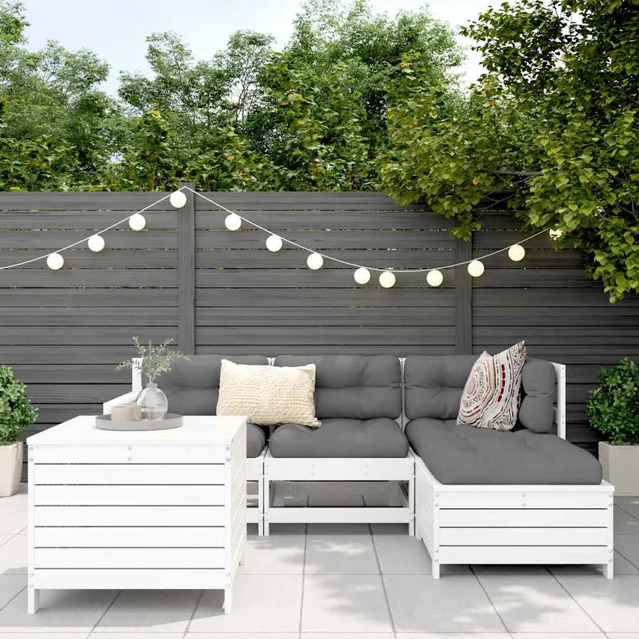 Salon de jardin 5 pcs blanc bois massif de pin - 3