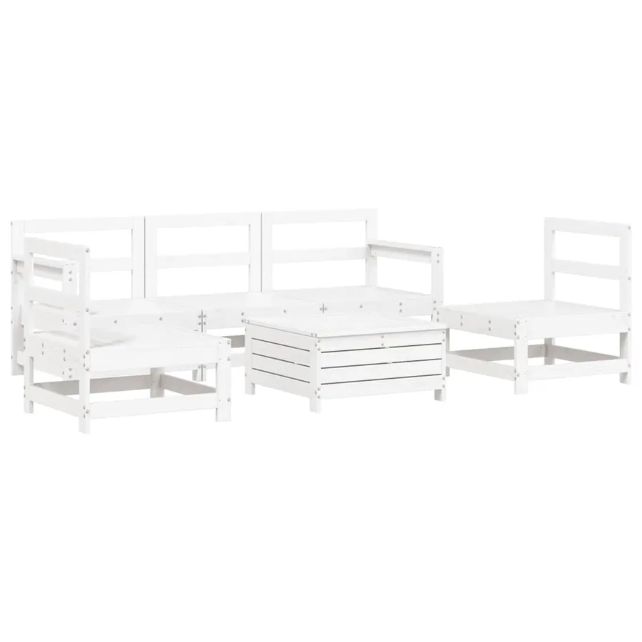 Salon de jardin 6 pcs blanc bois de pin massif - 2
