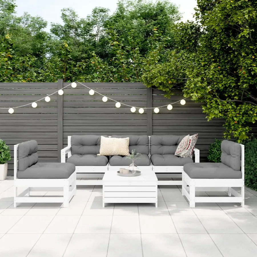 Salon de jardin 6 pcs blanc bois de pin massif - 3