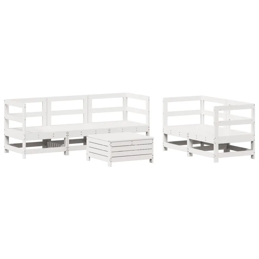 Salon de jardin 6 pcs blanc bois de pin massif - 2