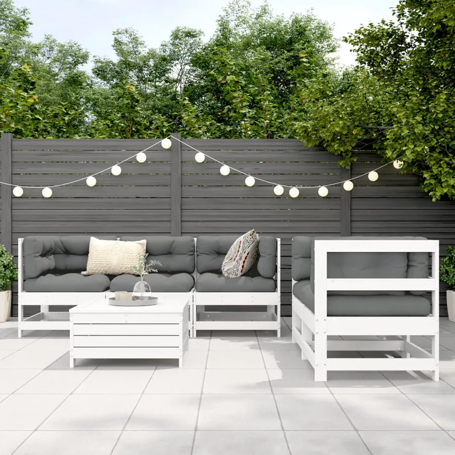 Salon de jardin 6 pcs blanc bois de pin massif - 3