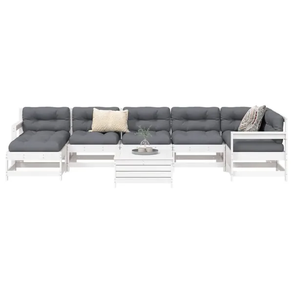 Salon de jardin 8 pcs blanc bois de pin massif