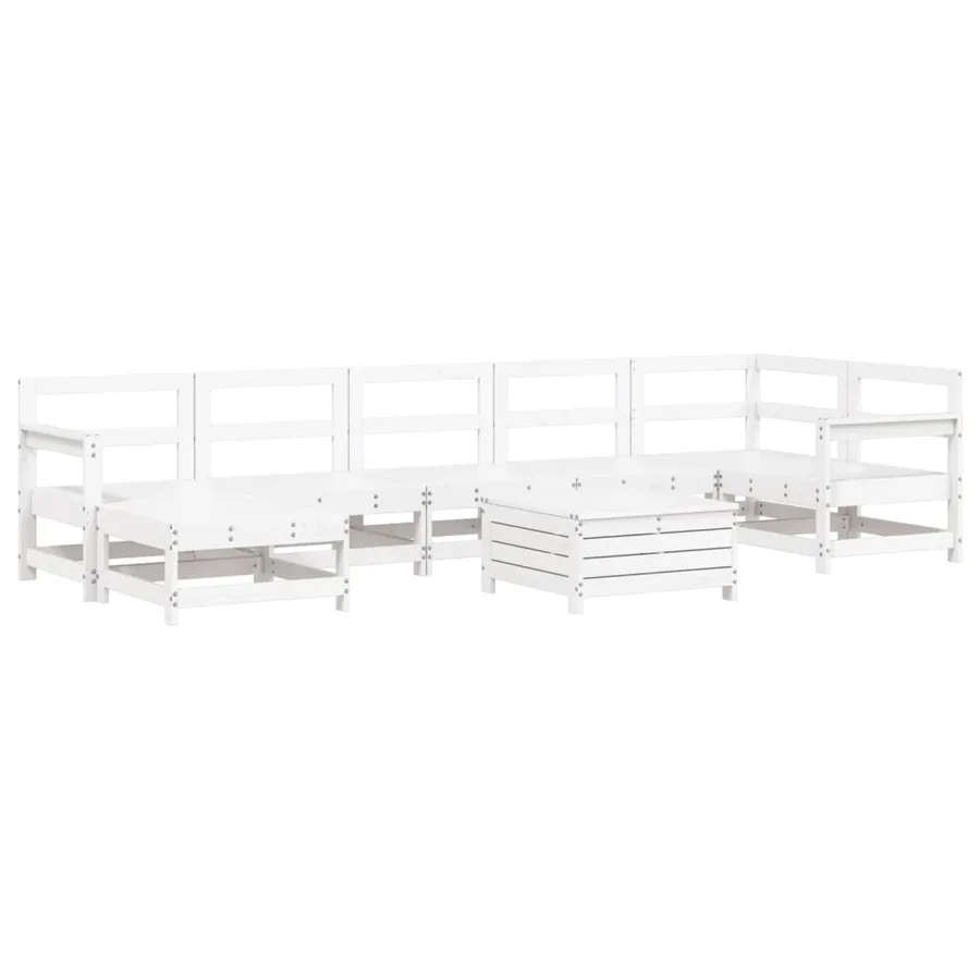 Salon de jardin 8 pcs blanc bois de pin massif - 2
