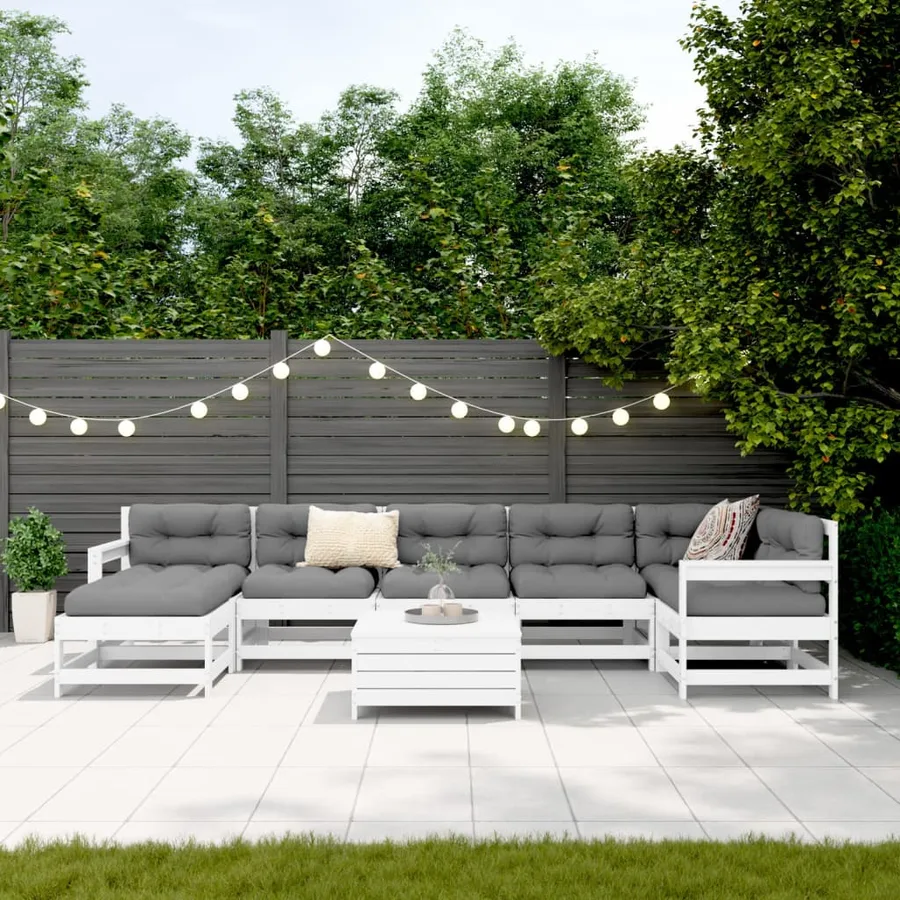 Salon de jardin 8 pcs blanc bois de pin massif - 3