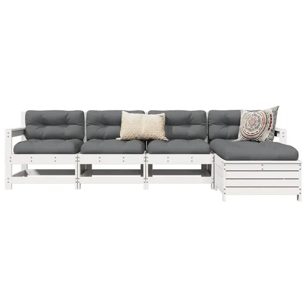Salon de jardin 5 pcs blanc bois massif de pin