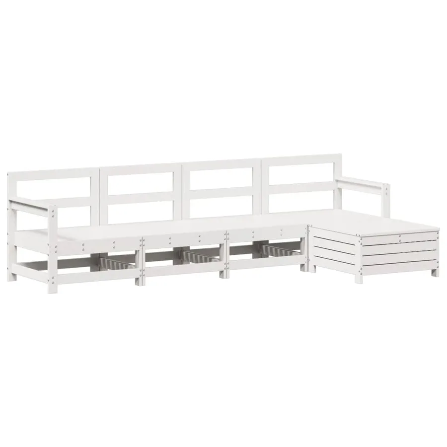 Salon de jardin 5 pcs blanc bois massif de pin - 2