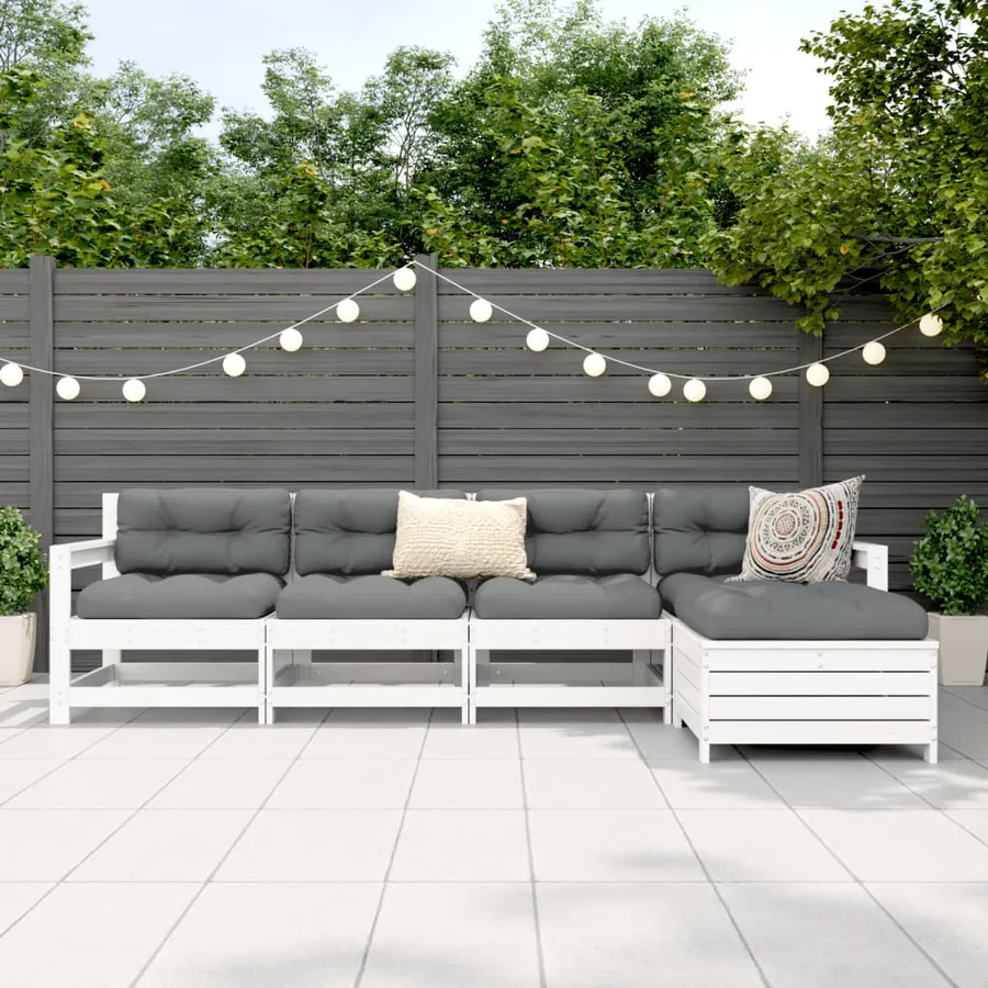 Salon de jardin 5 pcs blanc bois massif de pin - 3