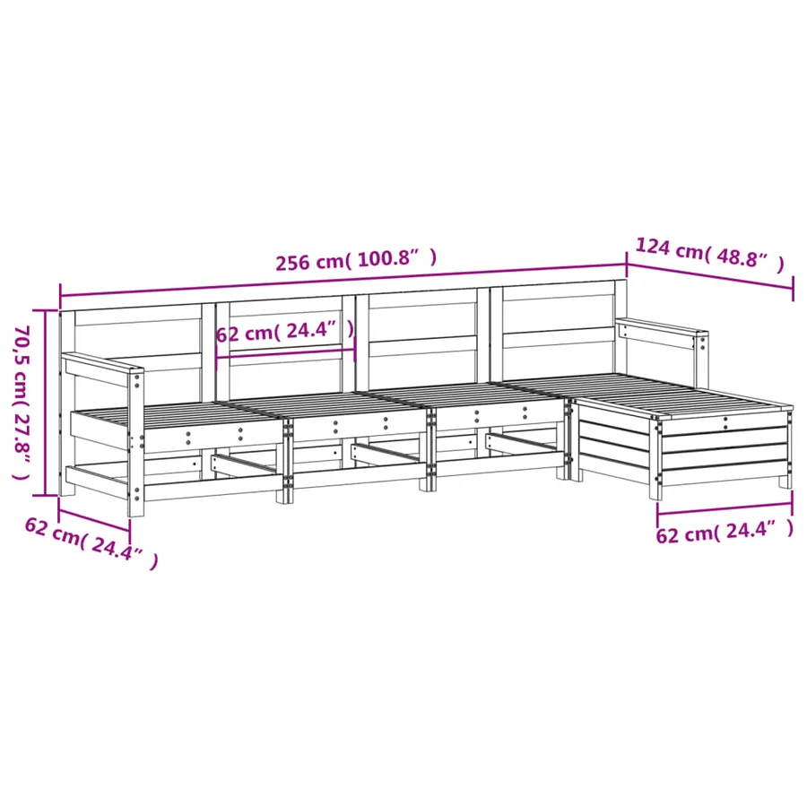 Salon de jardin 5 pcs blanc bois massif de pin - 8