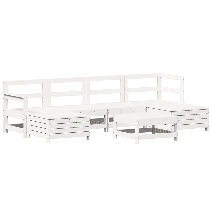 Salon de jardin 7 pcs blanc bois de pin massif - 2