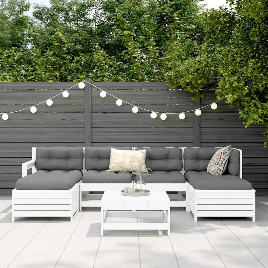 Salon de jardin 7 pcs blanc bois de pin massif - 3