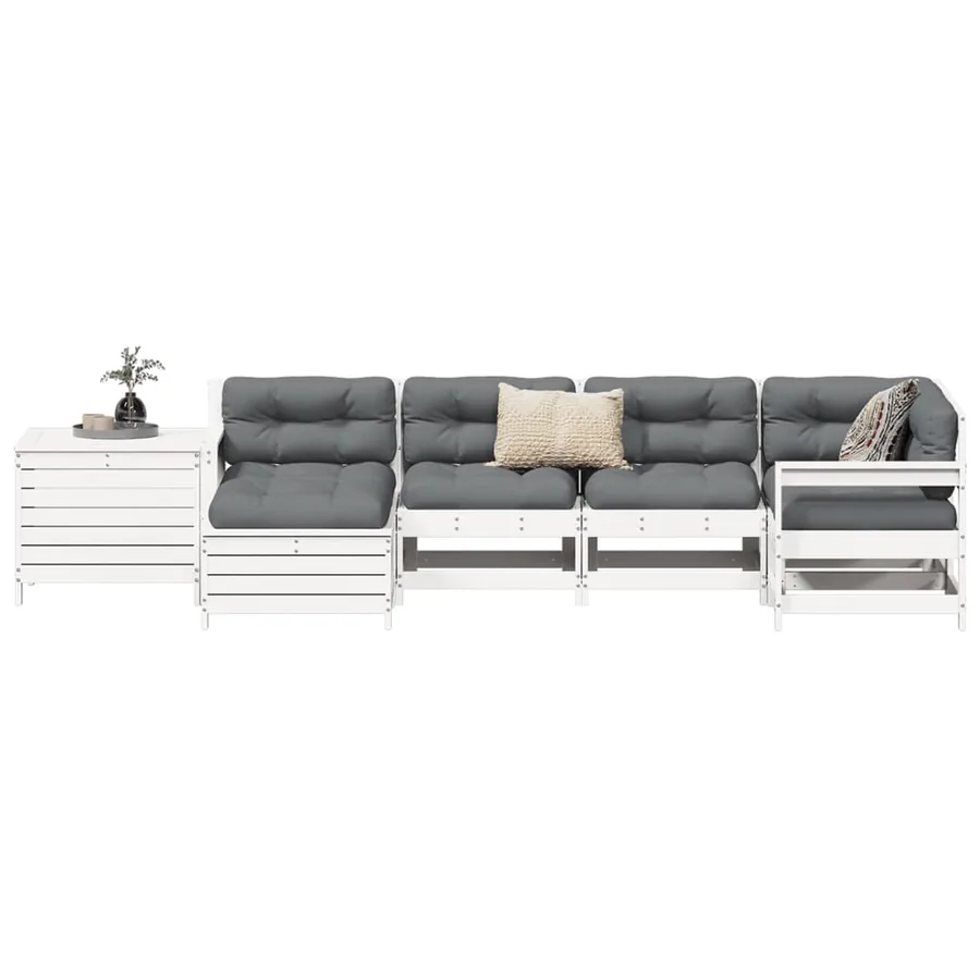 Salon de jardin 7 pcs blanc bois de pin massif