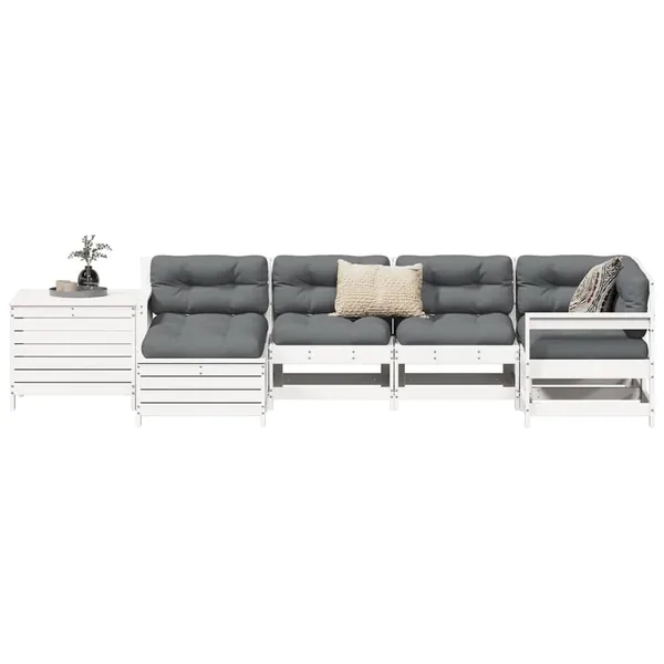 Salon de jardin 7 pcs blanc bois de pin massif