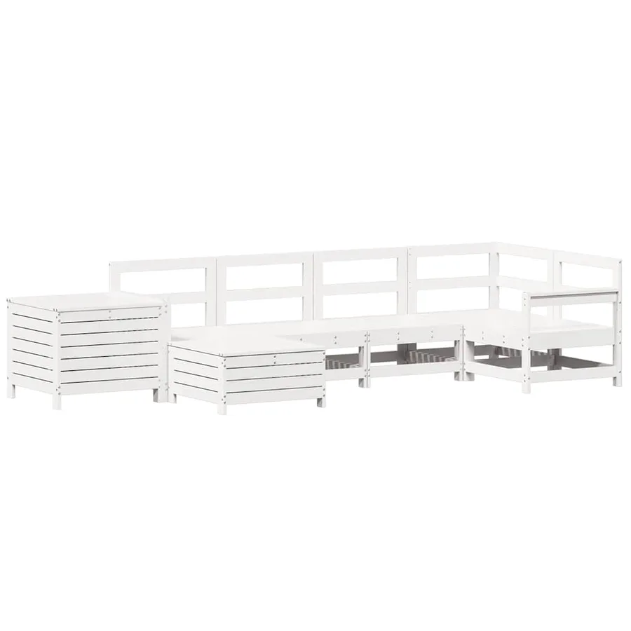 Salon de jardin 7 pcs blanc bois de pin massif - 2