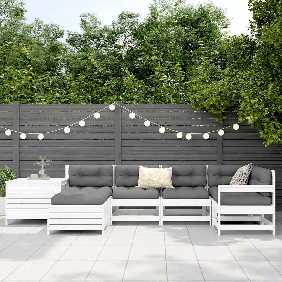 Salon de jardin 7 pcs blanc bois de pin massif - 3