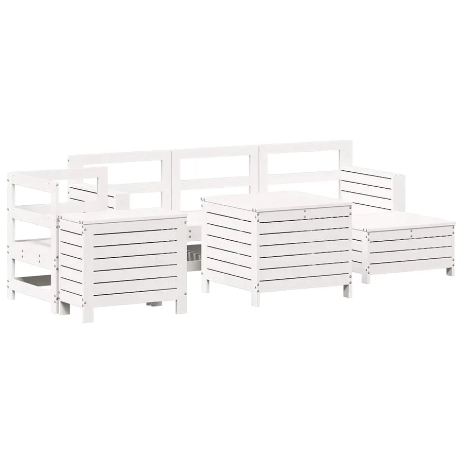 Salon de jardin 7 pcs blanc bois de pin massif - 2
