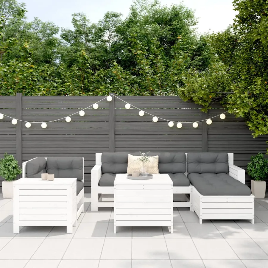 Salon de jardin 7 pcs blanc bois de pin massif - 3