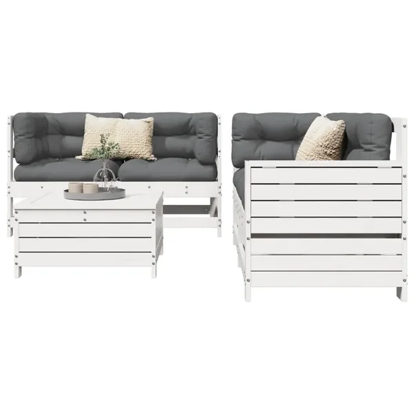 Salon de jardin 5 pcs blanc bois massif de pin