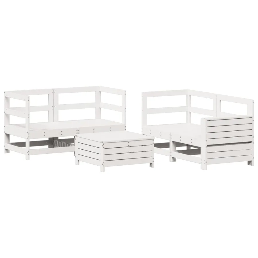 Salon de jardin 5 pcs blanc bois massif de pin - 2