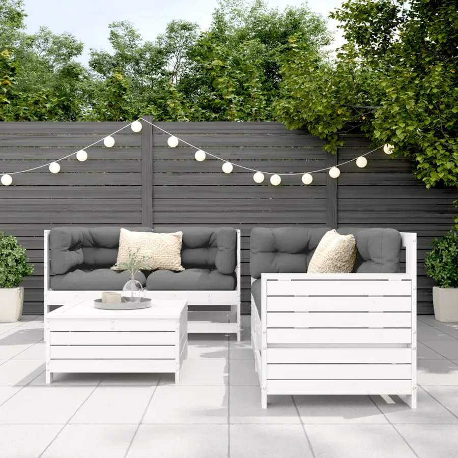 Salon de jardin 5 pcs blanc bois massif de pin - 3