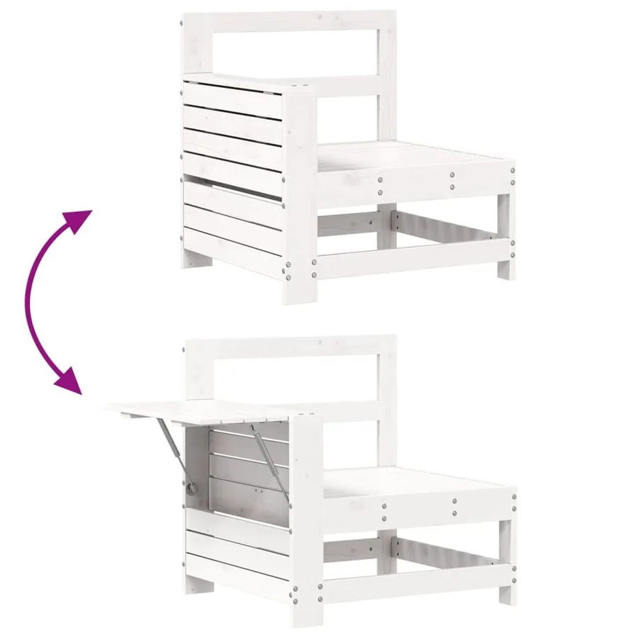 Salon de jardin 5 pcs blanc bois massif de pin - 8