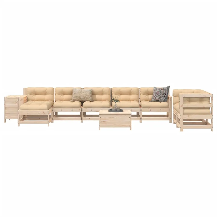 Salon de jardin 10 pcs bois de pin massif