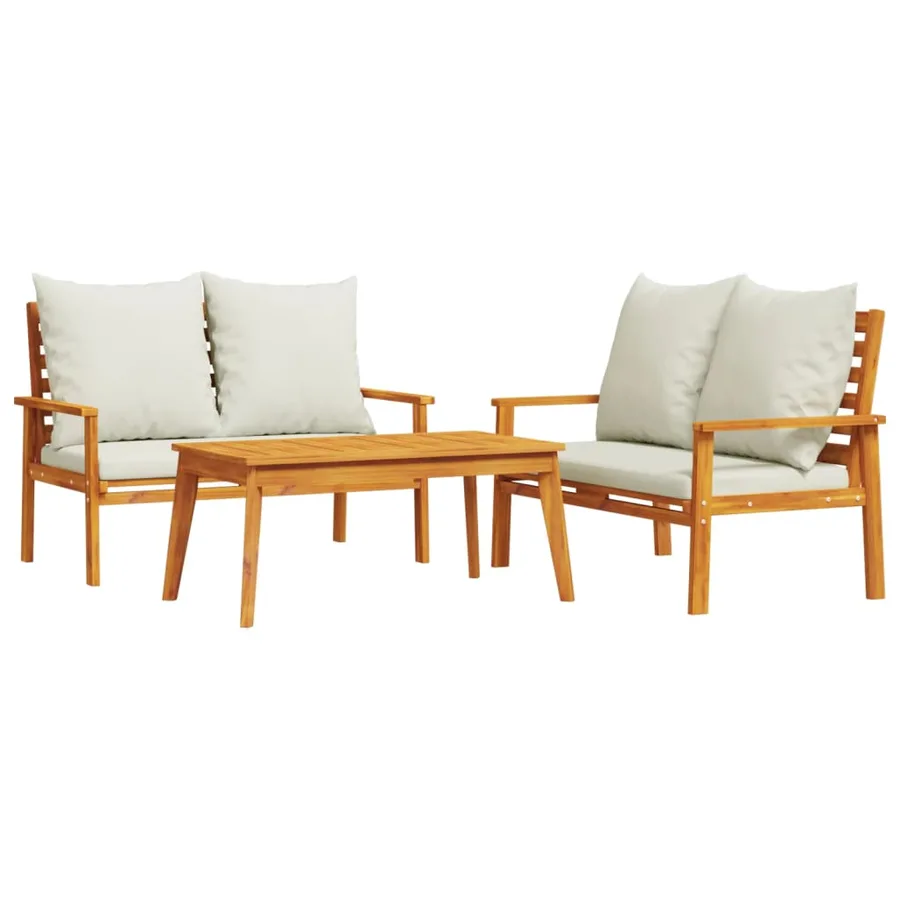 Salon de jardin 3 pcs avec coussins bois massif d'acacia - 2