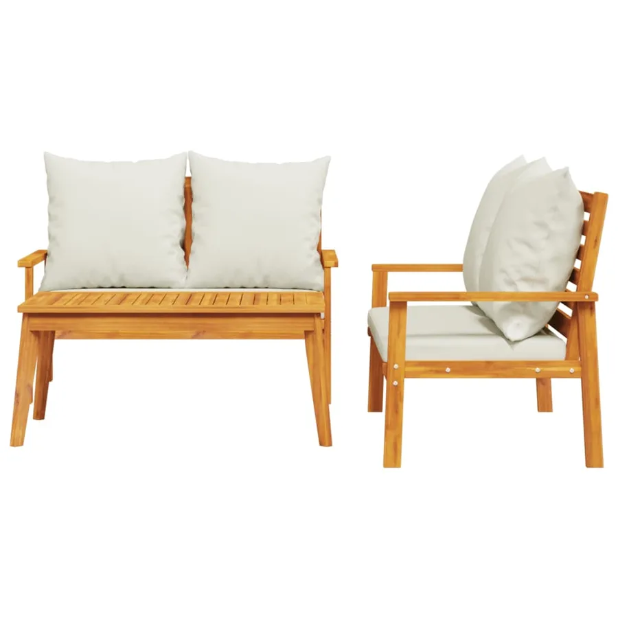 Salon de jardin 3 pcs avec coussins bois massif d'acacia - 3