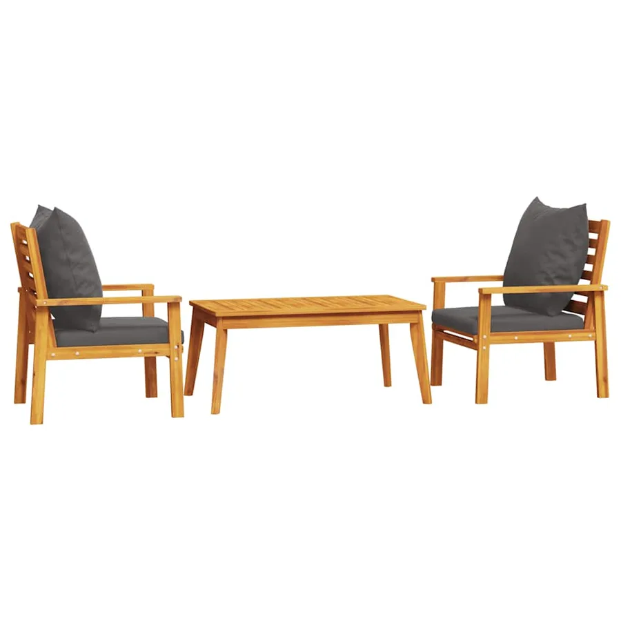 Salon de jardin 3 pcs avec coussins bois massif d'acacia - 2