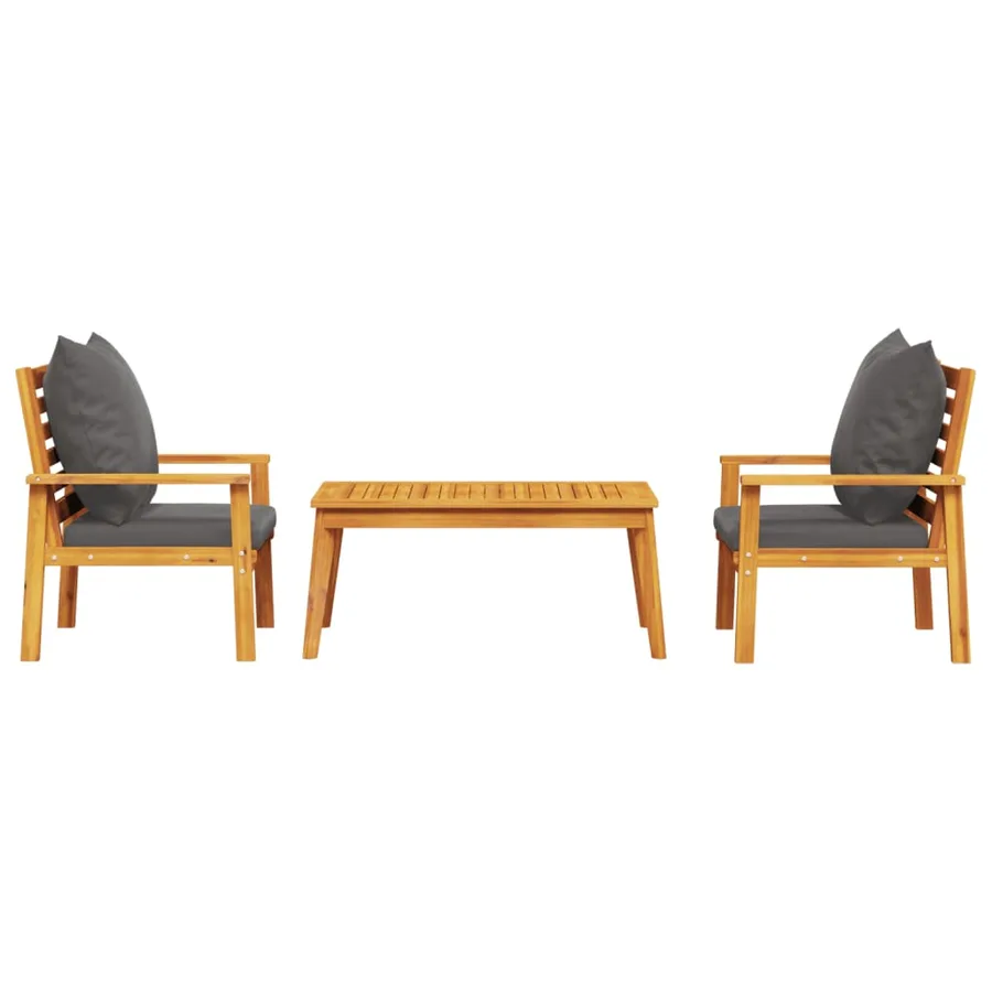 Salon de jardin 3 pcs avec coussins bois massif d'acacia - 3
