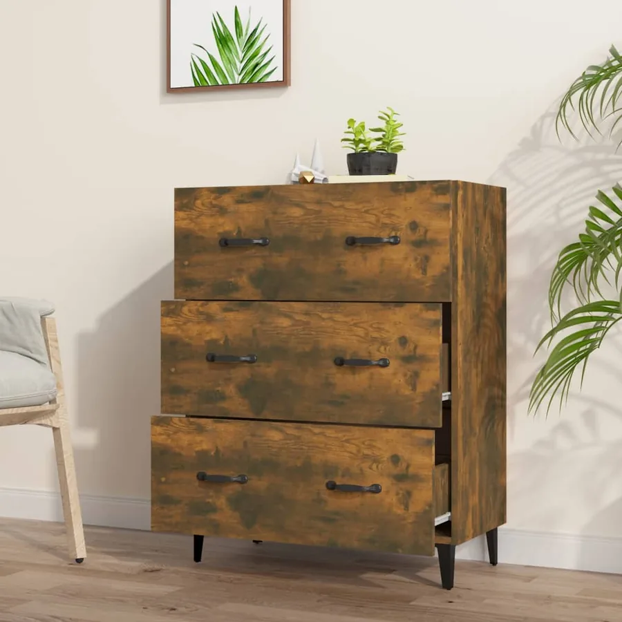 Buffet chêne fumé 69,5x34x90 cm bois d'ingénierie - 3