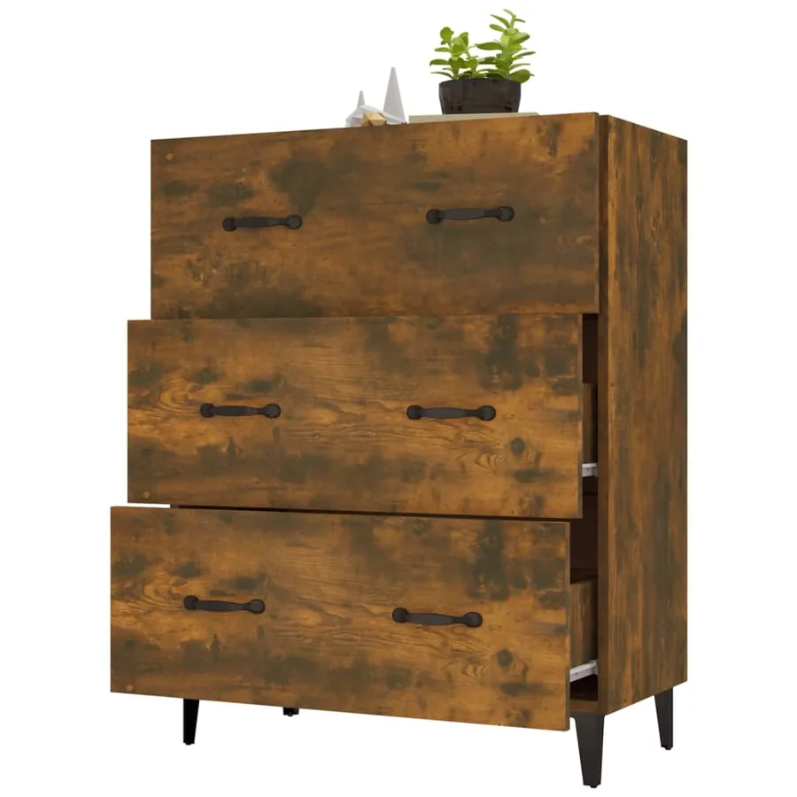 Buffet chêne fumé 69,5x34x90 cm bois d'ingénierie - 4