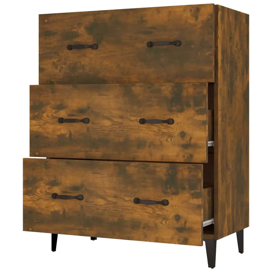 Buffet chêne fumé 69,5x34x90 cm bois d'ingénierie - 6