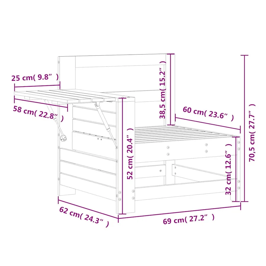 Canapé de jardin accoudoir avec table d'appoint pin imprégné - 10