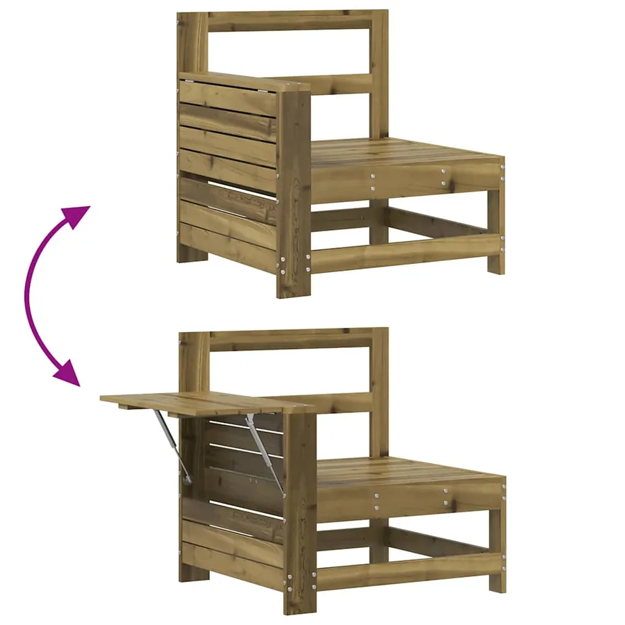 Canapé de jardin accoudoir avec table d'appoint pin imprégné - 7