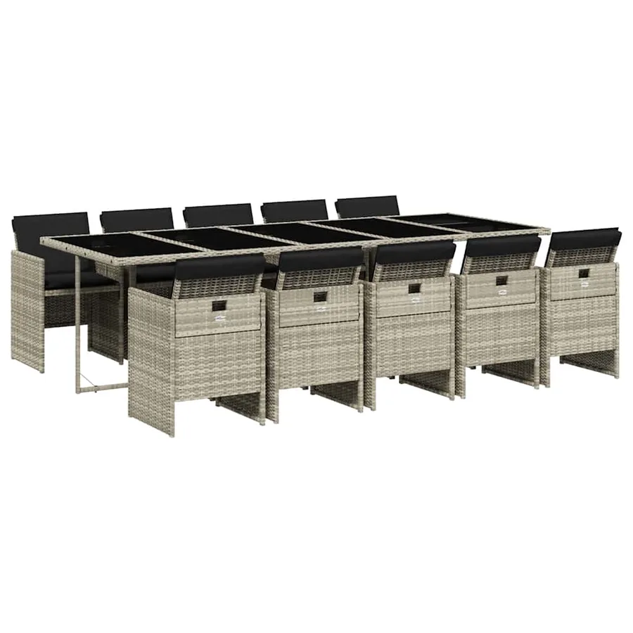 Ensemble à manger de jardin 11pcs avec coussins gris poly rotin - 2