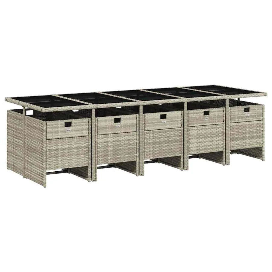 Ensemble à manger de jardin 11pcs avec coussins gris poly rotin - 3