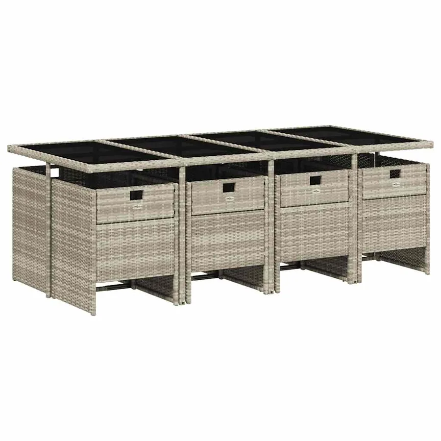 Ensemble à manger de jardin et coussins 9 pcs gris clair rotin - 3