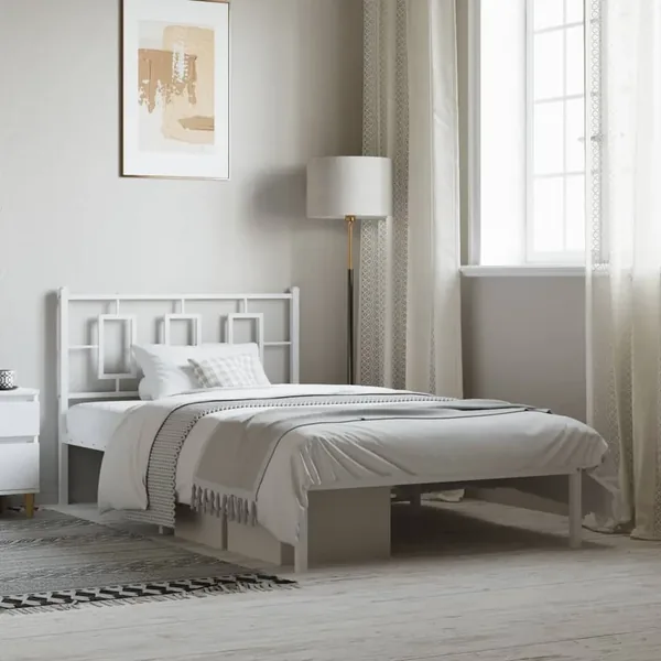 Cadre de lit métal sans matelas et tête de lit blanc 107x203 cm