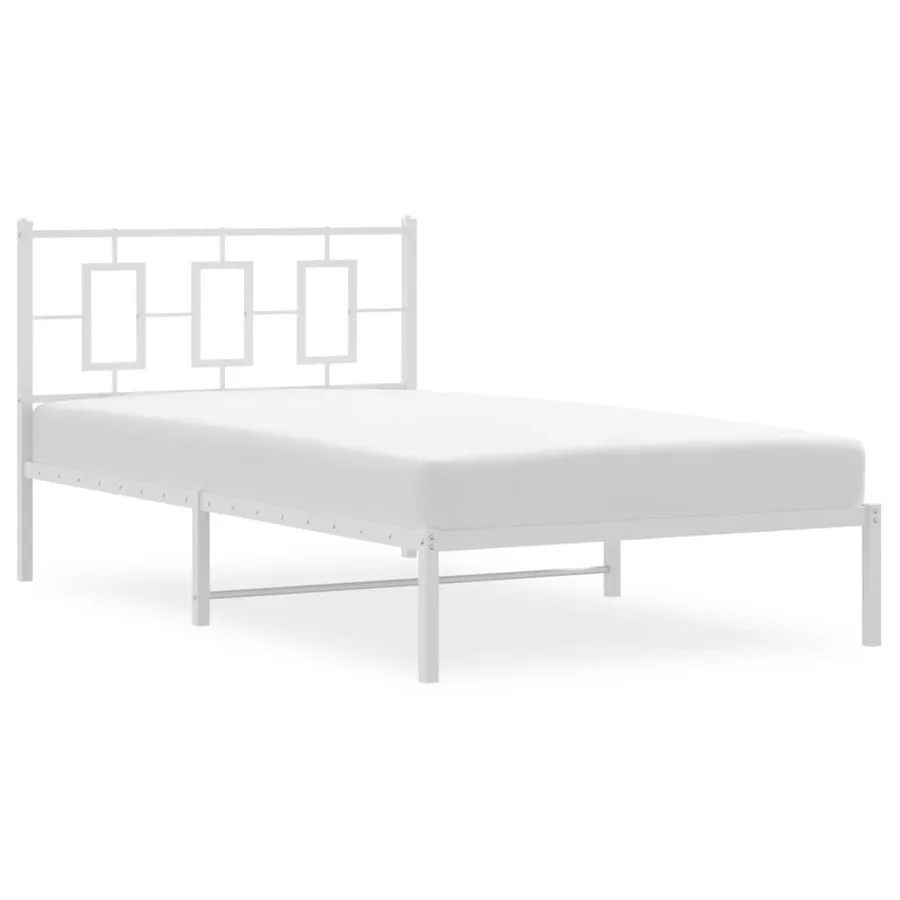 Cadre de lit métal sans matelas et tête de lit blanc 107x203 cm - 4