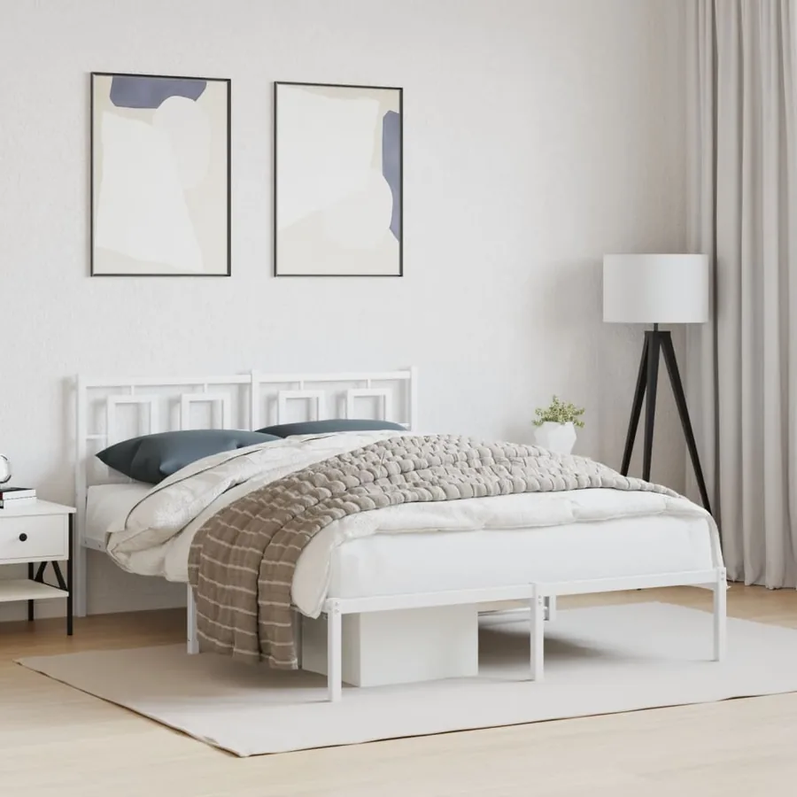Cadre de lit métal sans matelas et tête de lit blanc 140x190 cm