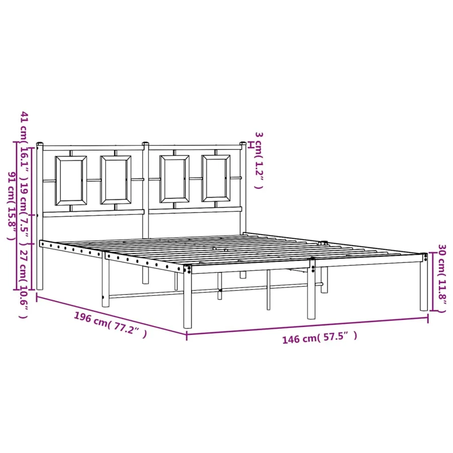 Cadre de lit métal sans matelas et tête de lit blanc 140x190 cm - 10